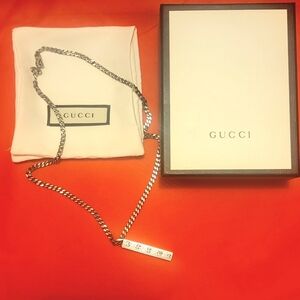 Authentic Gucci Ghost Bar Silver Rectangular Pendant Necklace